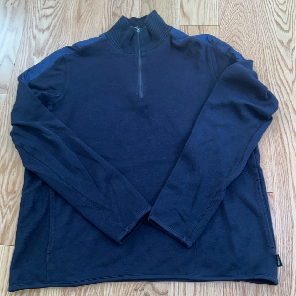 Hugo Boss men’s medium navy combo quarter zip pullover cotton sweater.